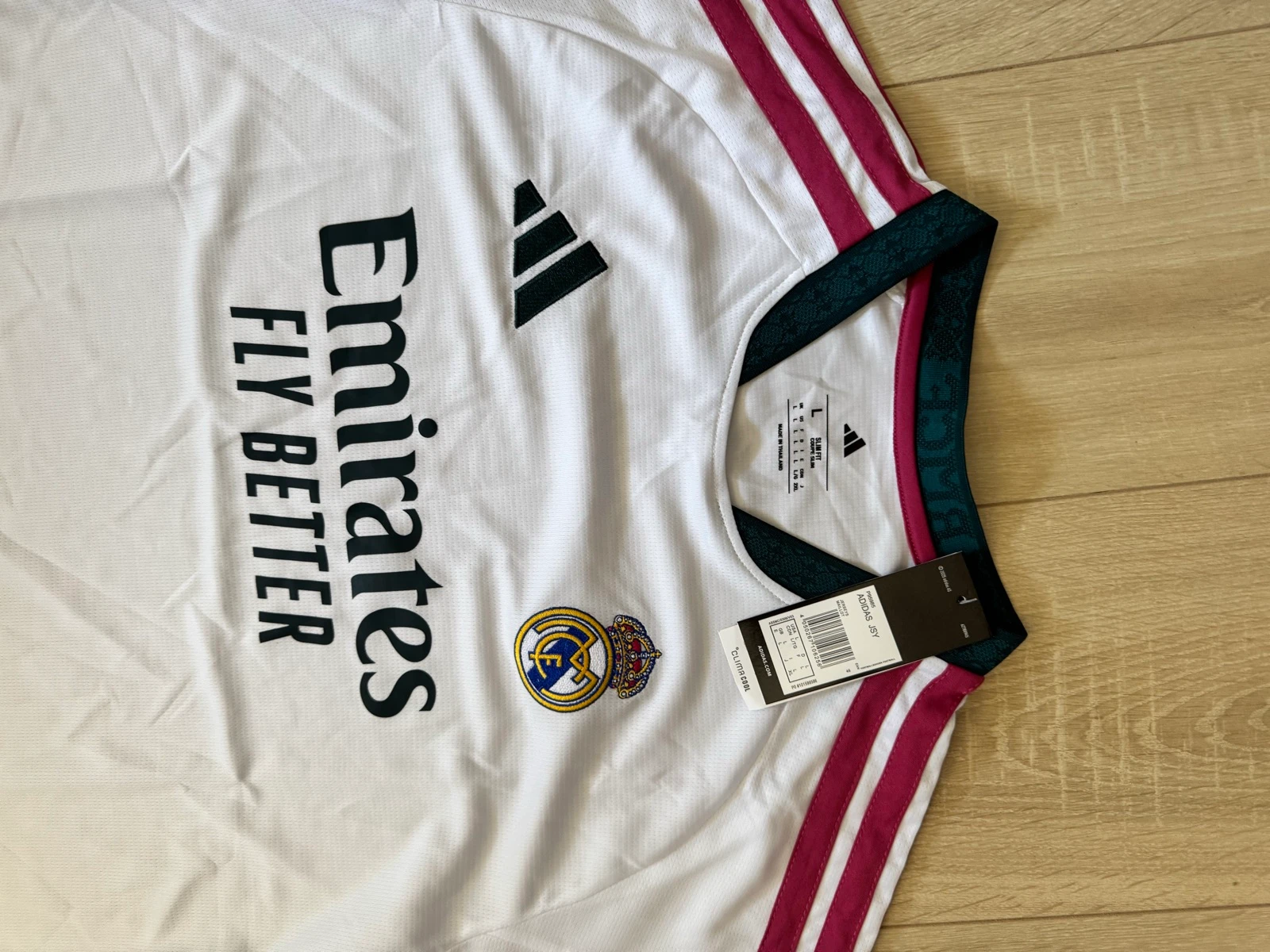 Real Madrid Adidas White Jersey / Purple Stripes – Size L – New with Tags – photo 2